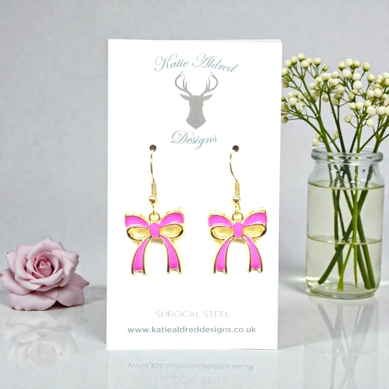 Charm Earrings - Fuchsia Pink Bow