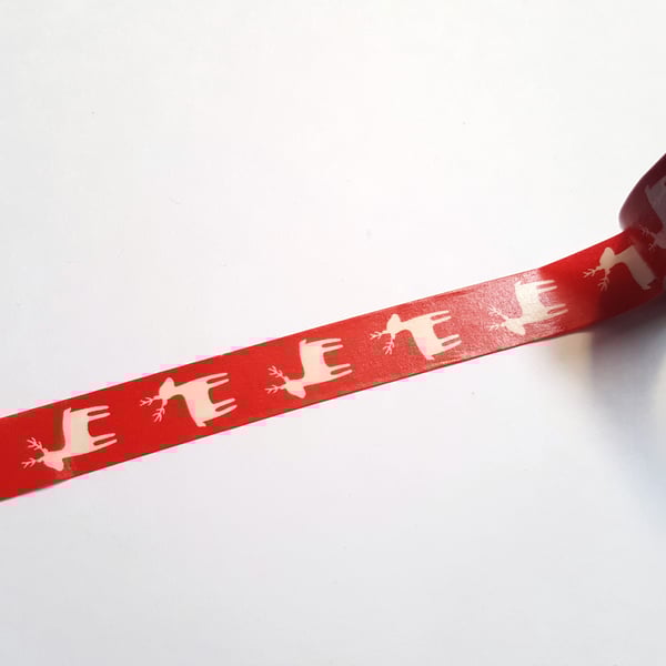 1 x 5m Roll Adhesive Craft Washi Tape - 15mm - Christmas - Reindeer - Red 