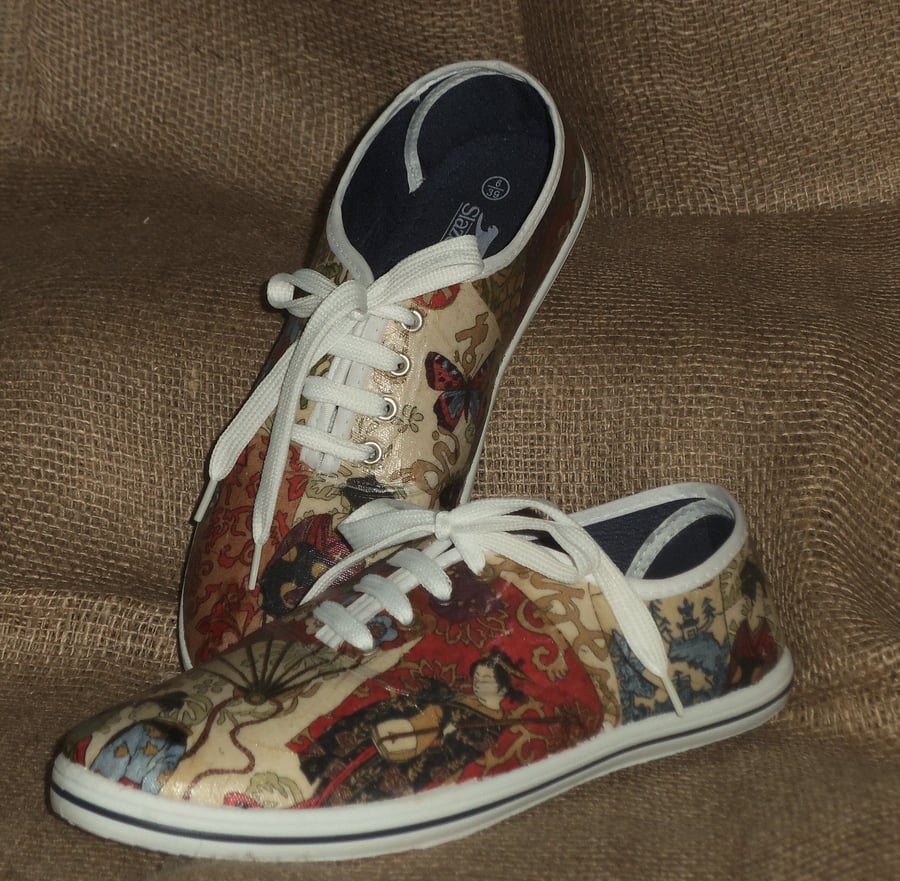 Decorated Shoes MADE TO ORDER Japan Unique Summer Canvas Sizes UK 3 to 9      
