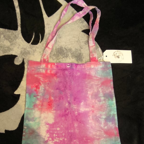 Hand dyed pink purple green turquoise tote bag