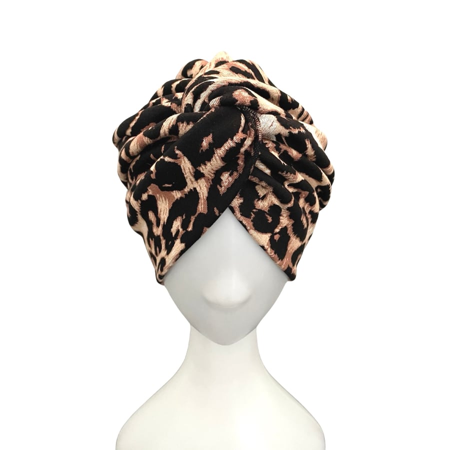 Soft leopard print turban head wrap hat for women, Lined twisted head turban 