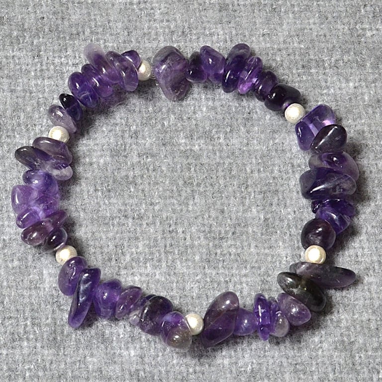 Amethyst Chip and Cream Miracle Bead Elastic Bracelet