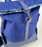 Handmade navy dry cotton oilskin and faux leather fold-over fully lined backpack - Image 4