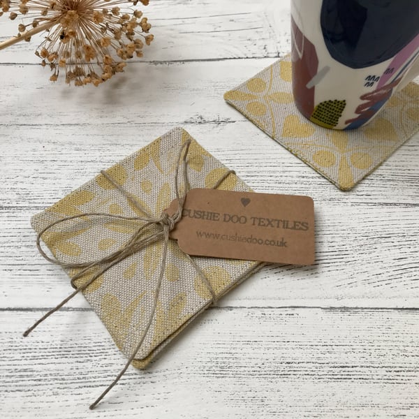 Hand Printed Linen Coaster Set