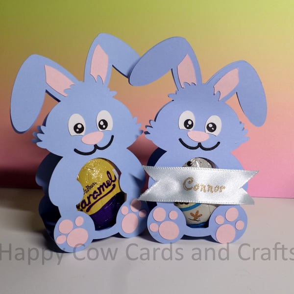Cute personalised blue bunny cream egg holder