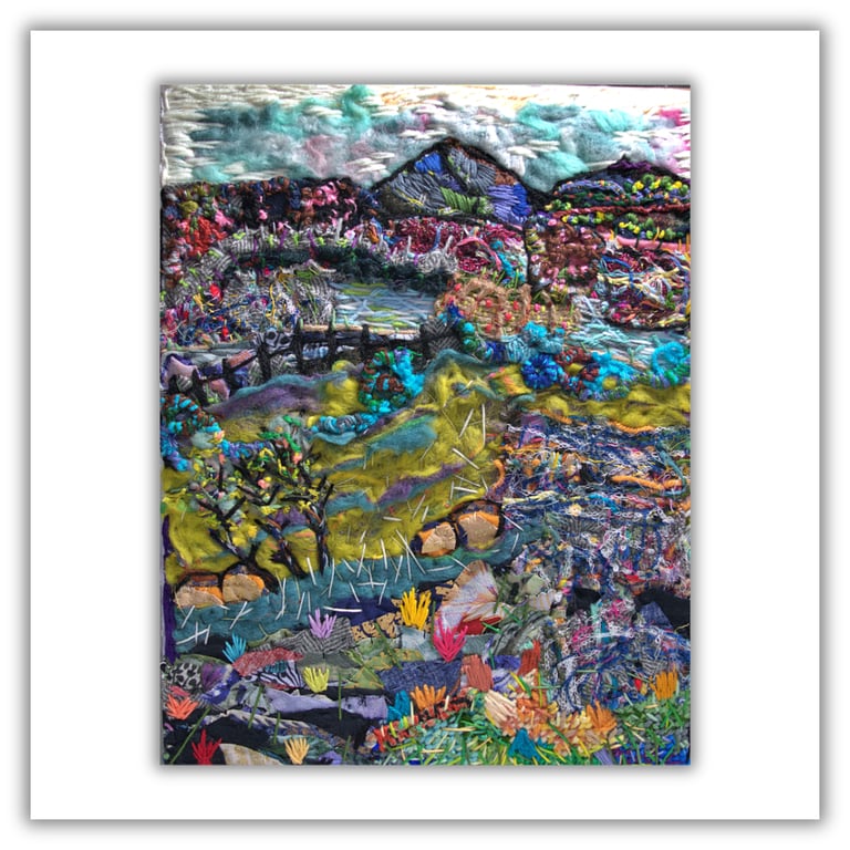 Scottish landscape - Glen Esk - framed - felt - needlework - fibre art 