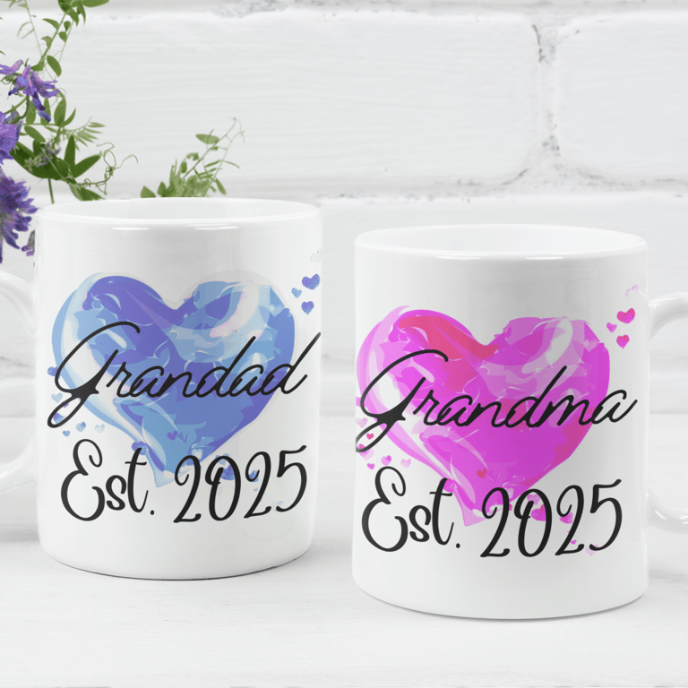 Grandma & Grandad Set Of Two Mugs New Grandparents 2025 Mugs Couple Gift Cute 