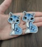 Cute Blue Tabby Cat Iron-On Patches set of 2 Iron On Decal, Embroidered Applique - Image 3