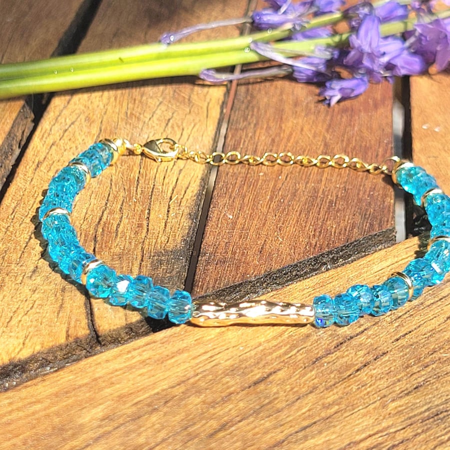 Neon Apatite Bracelet with feature Gold Bar. Handmade