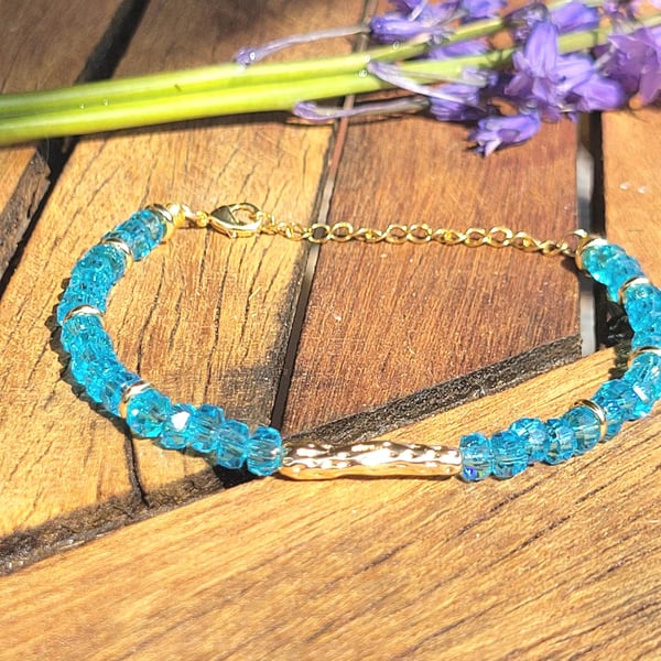 Neon Apatite Bracelet with feature Gold Bar. Handmade