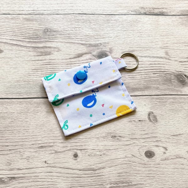 Balloon themed round tin lip balm fabric keyring, keychain. Lipstick holder.