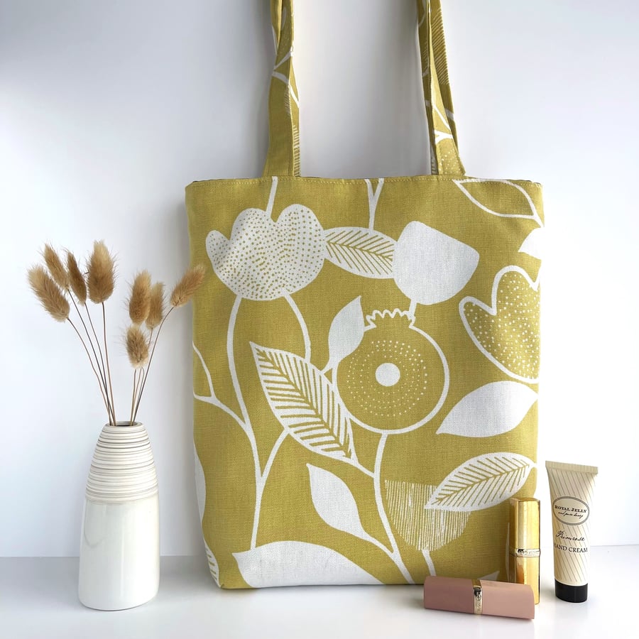 Scandi Flowers Tote Bag in Mustard and White