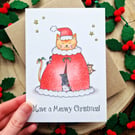 Funny Cat Christmas Card, Meowy Christmas! Santa Cat, Friend Christmas Card