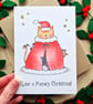 Funny Cat Christmas Card, Meowy Christmas! Santa Cat, Friend Christmas Card