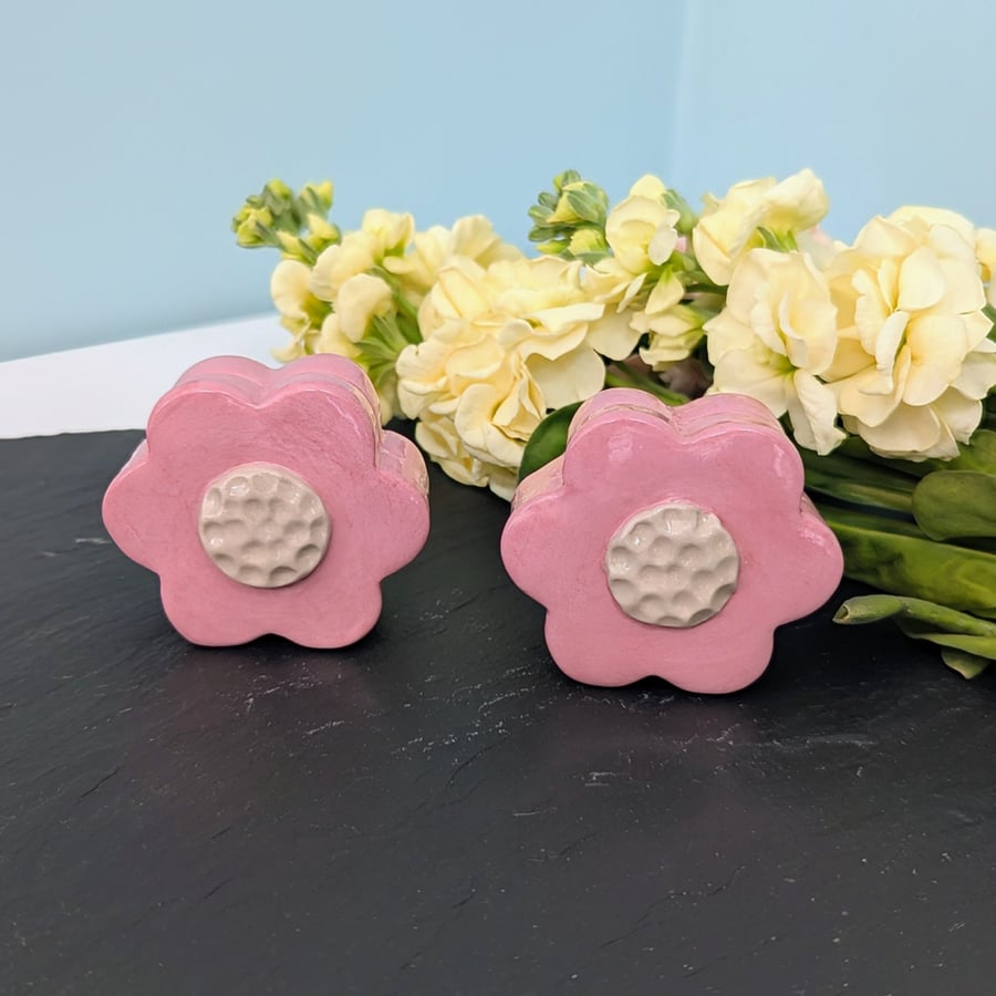 Pair of ceramic pastel pink flower photo stands