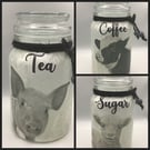 Kitchen Storage Jars. Tea Coffee Sugar. Decoupaged Farm Animals.