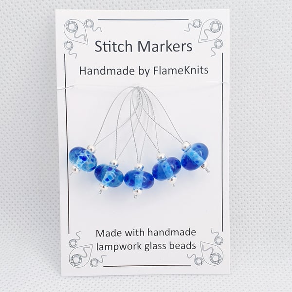 Lampwork Stitch Markers - Stained Glass Blues