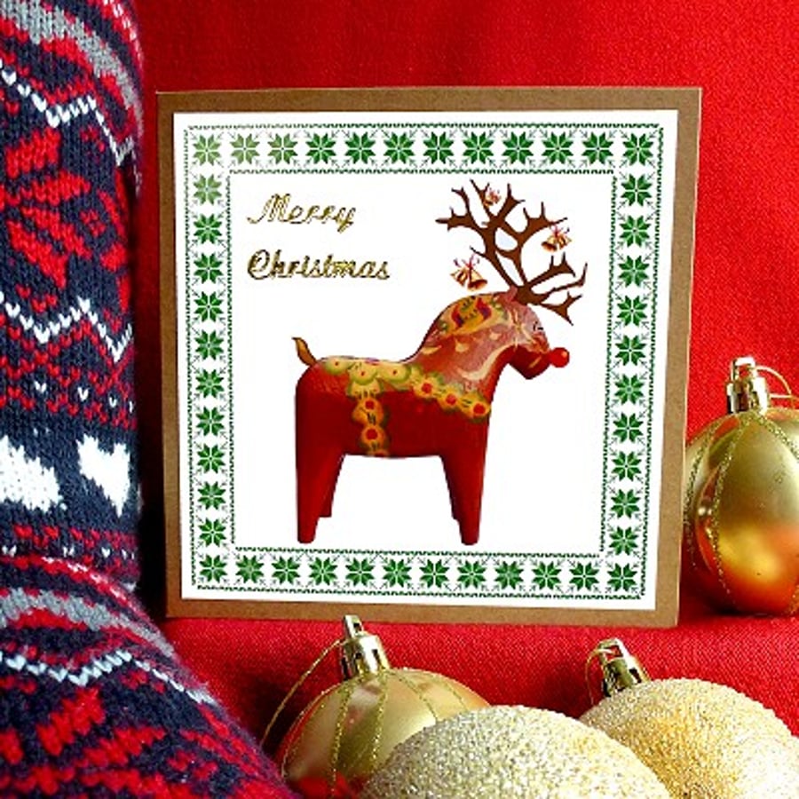 Nordic Christmas card - 'Dala-Deer’