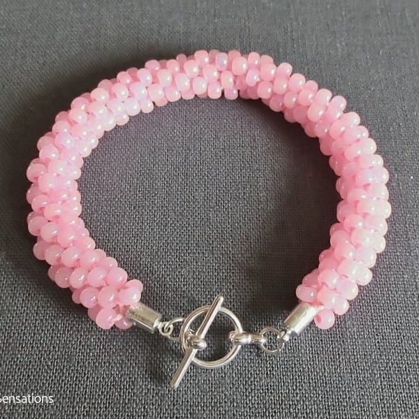 Pastel Baby Pink Kumihimo Seed Bead Fashion Bracelet Gift For Her