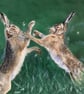 Top quality giclee print of 'The Pugilists a hare painting by artist Janet Bird - Image 1