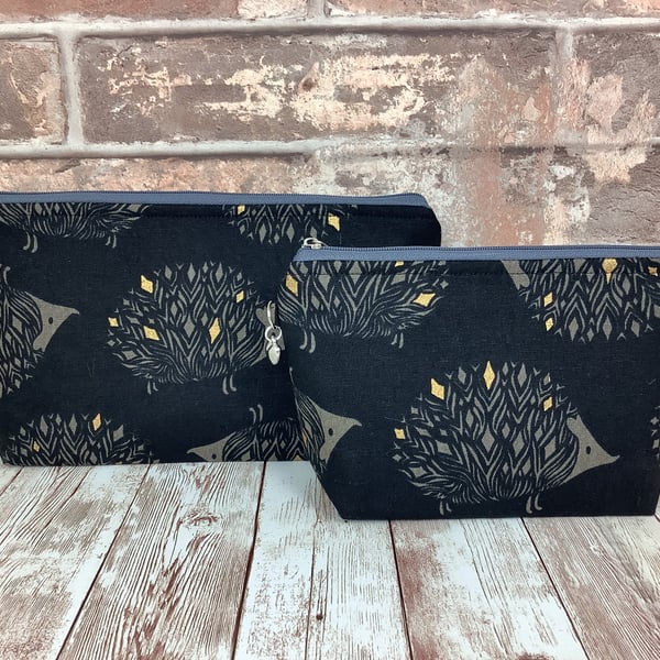 Hedgehog Zip case, Makeup bag, Fabric, 2 size options, Handmade