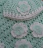 Crochet baby hat and blanket pale mint and white with crocheted flowers gift  - Image 3