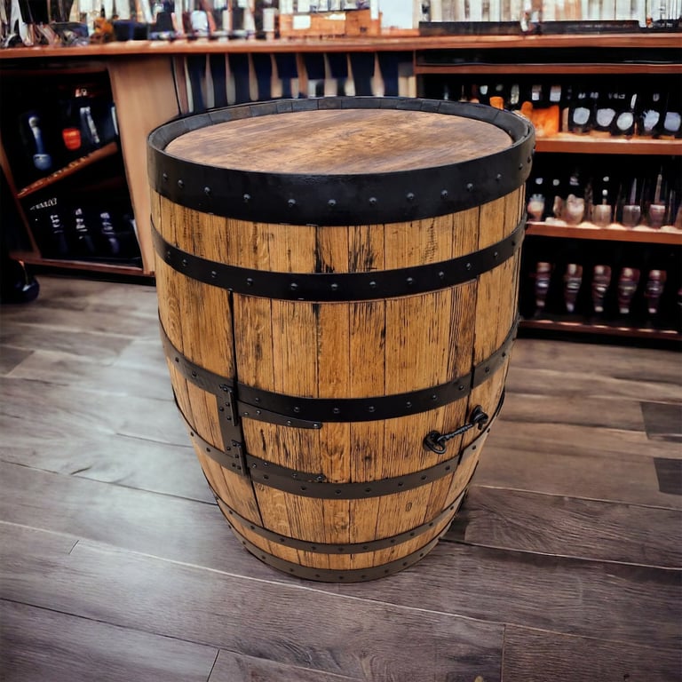 Oak Whiskey Barrel Cupboard, Barrel Storage Unit With Door - THE COSTELLO