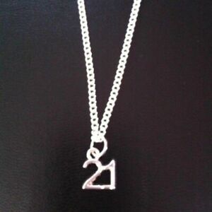 21st birthday pendant necklace silver plated 18" curb chain