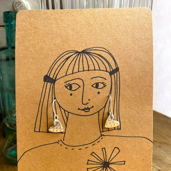 Fine silver tiny dotty hearts earrings - with hand drawn gift card