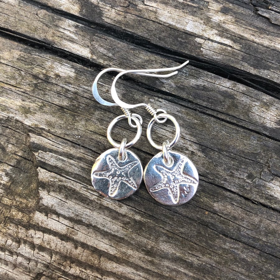 Pure silver starfish charm earrings