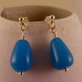 Turquoise Jade Drop Stud Earrings