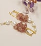 Drop earrings with natural rose quartz and pearl beads, handmade dangle earrings - Image 3