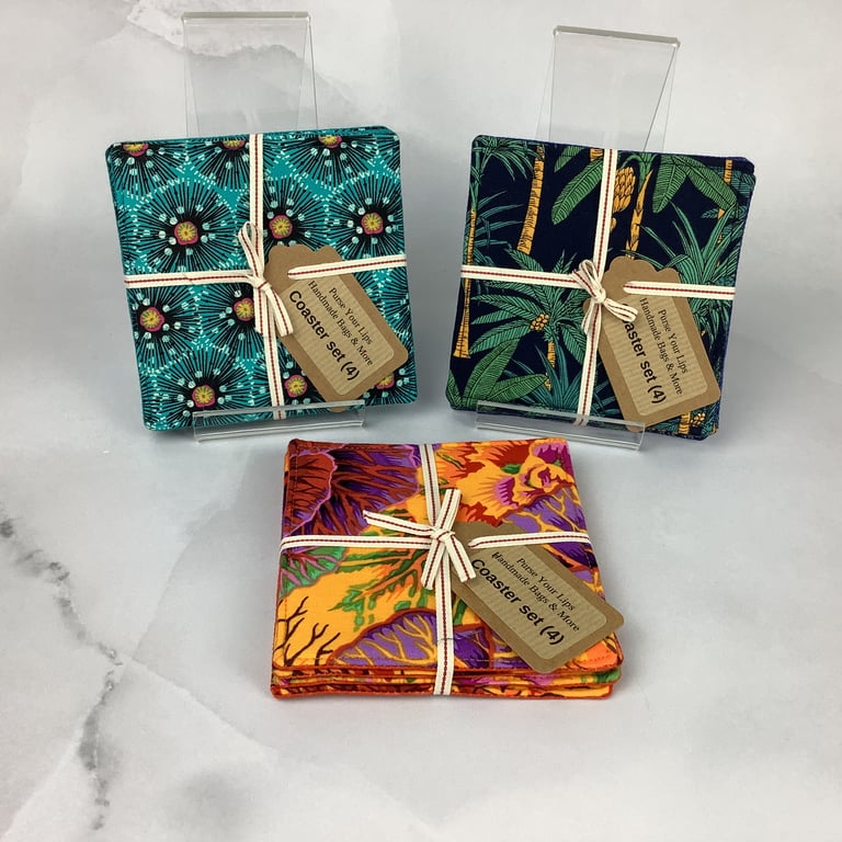 Floral coasters, Set of 4 fabric coasters, 3 options, Handmade