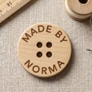 Personalised Wooden Buttons 15mm – Set of 20 Engraved Made By Name