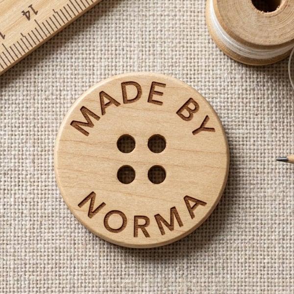 Personalised Wooden Buttons 15mm – Set of 20 Engraved Made By Name