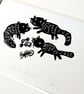 Otter Feast - lino cut print - Image 1
