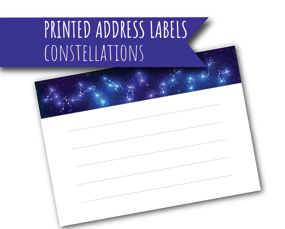 Printed adhesive address labels, Astrological Constellations, letter writing