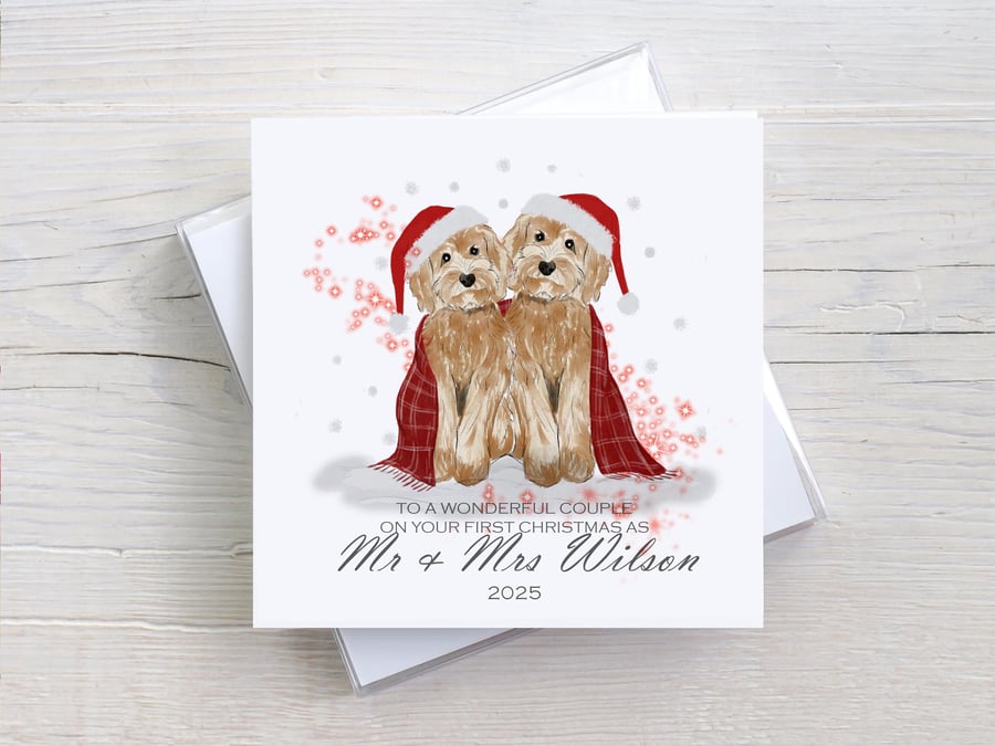 Image of Personalised First Christmas Mr & Mrs card,1st Christmas married 2026,Cockapoo