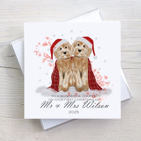 Personalised First Christmas Mr & Mrs card,1st Christmas married 2026,Cockapoo