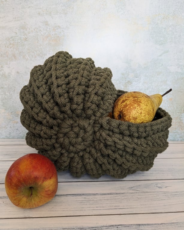 Ammonite basket, crochet shell, home decor, plant holder, nautilus, fossil