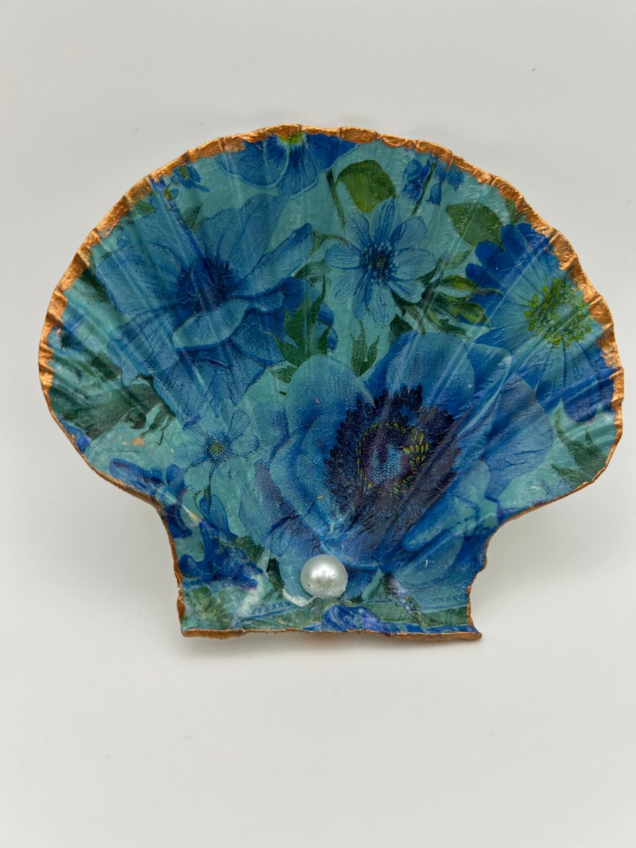 Shell Trinket Dish - Flower Blue