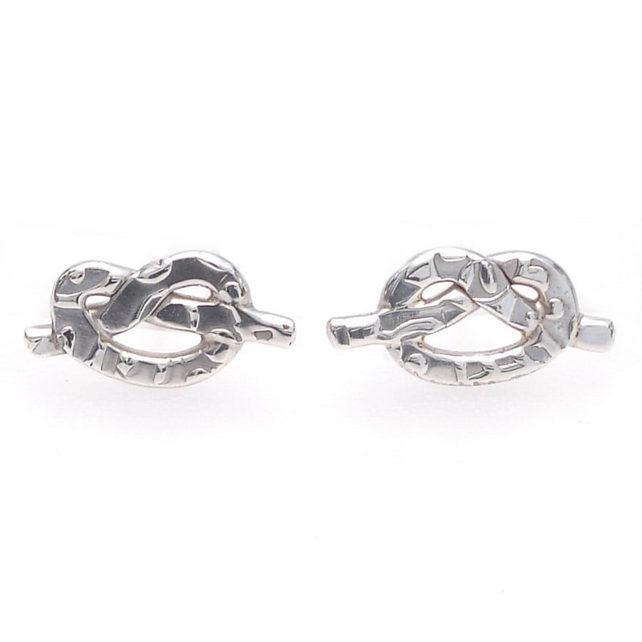 Textured silver knot ear studs, wedding jewellery, arty, handmade, simple, fun