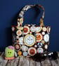 Steampunk Clock Handbag - Small Handmade Fabric Tote with Inside Pocket
