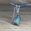 Handmade Welsh Light Teal-Grey Heart Sea Glass & Silver Pendant & Silver Chain
