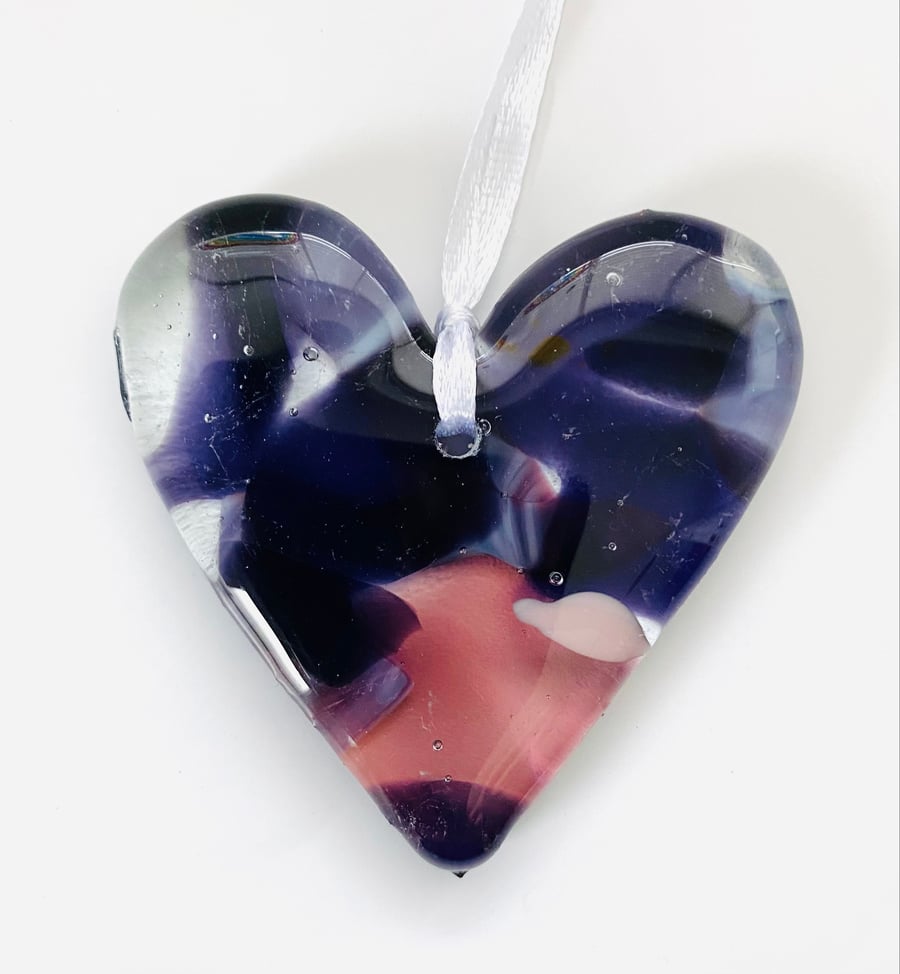 Purple  fused glass  heart