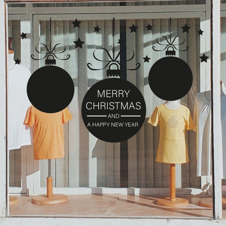Christmas Baubles Merry Christmas and Happy New Christmas Shop Window Display
