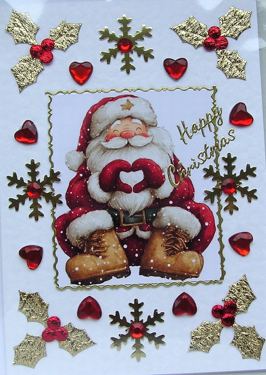 Hand Crafted Decoupage Chistmas Card - Happy Christmas (3358) Father Christmas