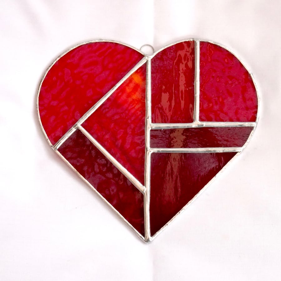 Large Stained Glass Red Heart - Handmade Hanging Decoration 