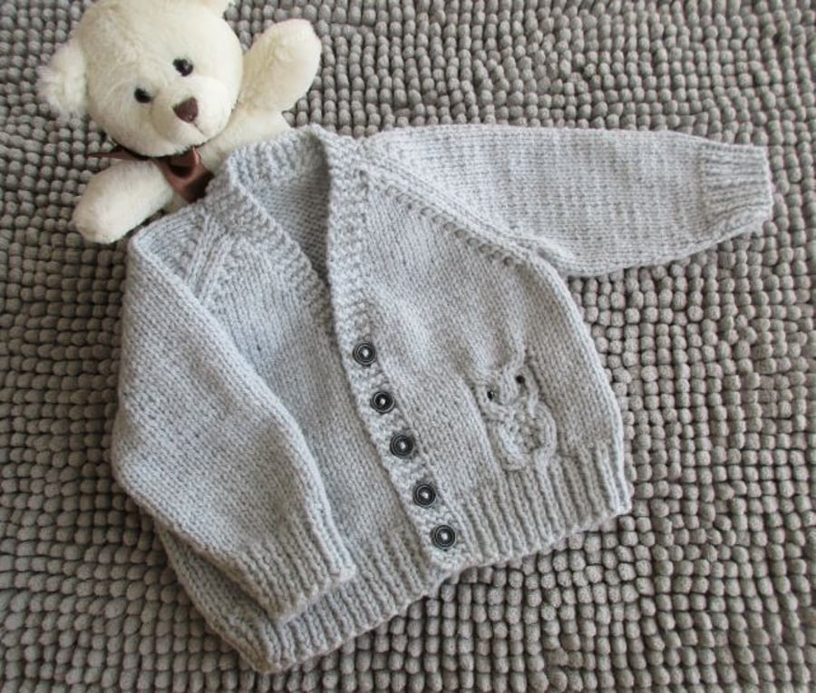 16" Baby Boys Silver Grey Owl Cardigan