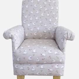 Woodland Bunnies Fabric Child's Chair Beige Easter Animals Nursery Armchair Kids